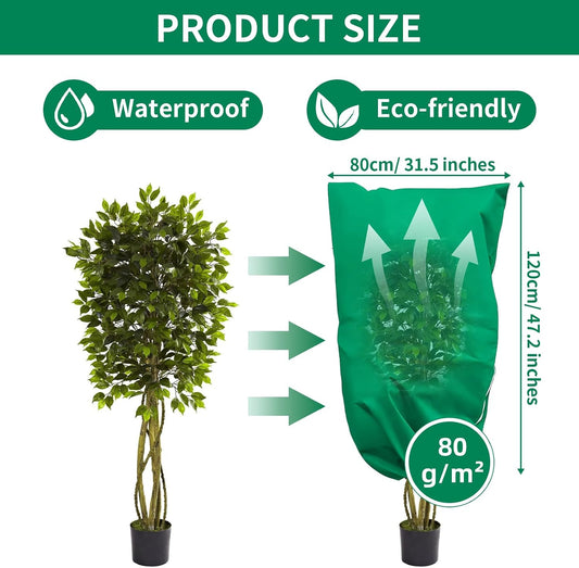 Garden Plant Fleece Frost Protection, 80x120CM Plant Covers for Winter Plant Protectors from Frost with Zipper Drawstring, Reusable Plant Protection Fleece Bags for Outdoor Plants(2 Pack)