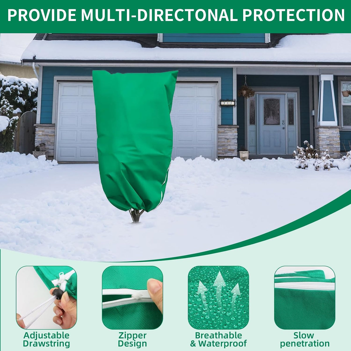 Garden Plant Fleece Frost Protection, 80x120CM Plant Covers for Winter Plant Protectors from Frost with Zipper Drawstring, Reusable Plant Protection Fleece Bags for Outdoor Plants(2 Pack)