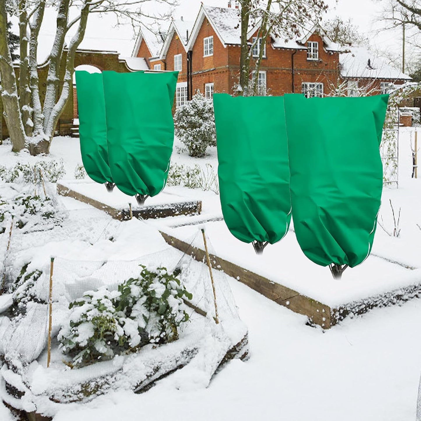 Garden Plant Fleece Frost Protection, 80x120CM Plant Covers for Winter Plant Protectors from Frost with Zipper Drawstring, Reusable Plant Protection Fleece Bags for Outdoor Plants(2 Pack)