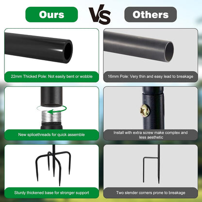 Upgraded Garden Hose Holder, Freestanding Water Hose Holder, Double Shepherds Hooks for Outdoor, Adjustable Hose Stand with 5 Spikes Heavy Duty Metal Bird Feeder Pole for Outside Yard Lawn