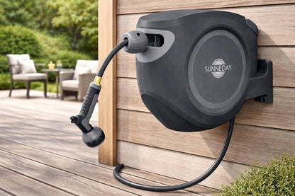 SW-30S 100ft Retractable Hose Reel 5/8 | Automatic Retractable w/Wall Mount | Easy to Assemble Reel w/Flexible Swivel Mount (100FT 1/2)