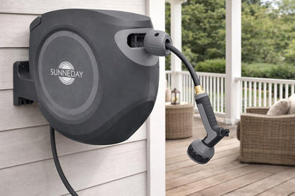 SW-30S 100ft Retractable Hose Reel 5/8 | Automatic Retractable w/Wall Mount | Easy to Assemble Reel w/Flexible Swivel Mount (100FT 1/2)