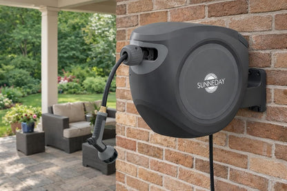 SW-30S 100ft Retractable Hose Reel 5/8 | Automatic Retractable w/Wall Mount | Easy to Assemble Reel w/Flexible Swivel Mount (100FT 1/2)