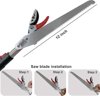 5.4-14.8 FT Tree Pruner Extendable 4 Sections, Telescopic Cut and Hold Trimmers Pole Saws Trimming Long Reach Pruning Shears Branch Cutter Clipper Bypass Lopper Fruit Picker