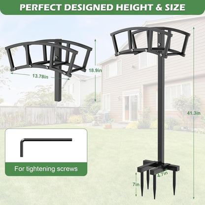Garden Hose Holder 4 Spikes, Heavy Duty Freestanding Water Hose Holder Stand Holds 150-ft Hoses, Detachable Outdoor Metal Storage Hanger Organizer Rack for Outside Yard Lawn Farm