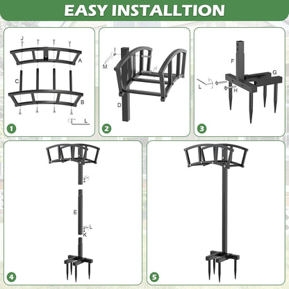 Garden Hose Holder 4 Spikes, Heavy Duty Freestanding Water Hose Holder Stand Holds 150-ft Hoses, Detachable Outdoor Metal Storage Hanger Organizer Rack for Outside Yard Lawn Farm