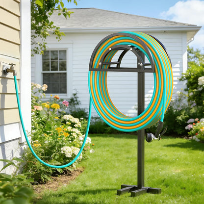 Garden Hose Holder 4 Spikes, Heavy Duty Freestanding Water Hose Holder Stand Holds 150-ft Hoses, Detachable Outdoor Metal Storage Hanger Organizer Rack for Outside Yard Lawn Farm