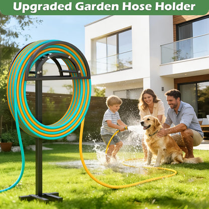 Garden Hose Holder 4 Spikes, Heavy Duty Freestanding Water Hose Holder Stand Holds 150-ft Hoses, Detachable Outdoor Metal Storage Hanger Organizer Rack for Outside Yard Lawn Farm