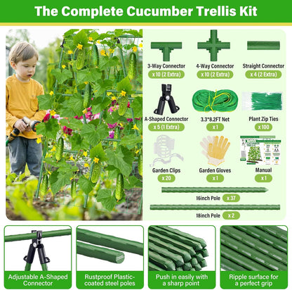 53x51 Inch Cucumber Trellis for Raised Bed, Adjustable A-Frame Garden Trellis for Climbing Plants Outdoor with Climbing Net, Meal Plant Trellis for Vegetables Pea Bean Tomato Grape Squash
