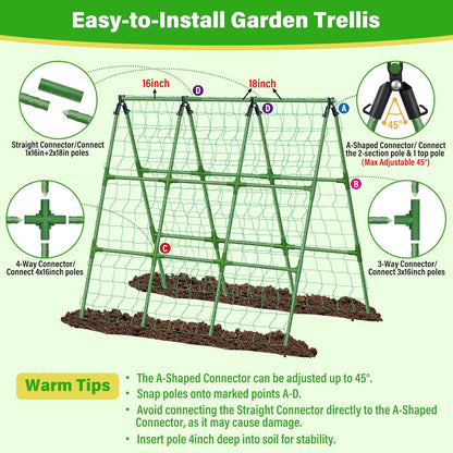 53x51 Inch Cucumber Trellis for Raised Bed, Adjustable A-Frame Garden Trellis for Climbing Plants Outdoor with Climbing Net, Meal Plant Trellis for Vegetables Pea Bean Tomato Grape Squash