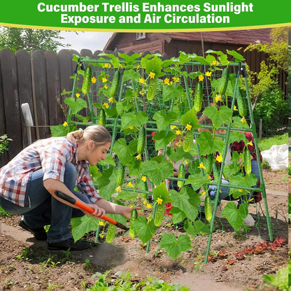 53x51 Inch Cucumber Trellis for Raised Bed, Adjustable A-Frame Garden Trellis for Climbing Plants Outdoor with Climbing Net, Meal Plant Trellis for Vegetables Pea Bean Tomato Grape Squash