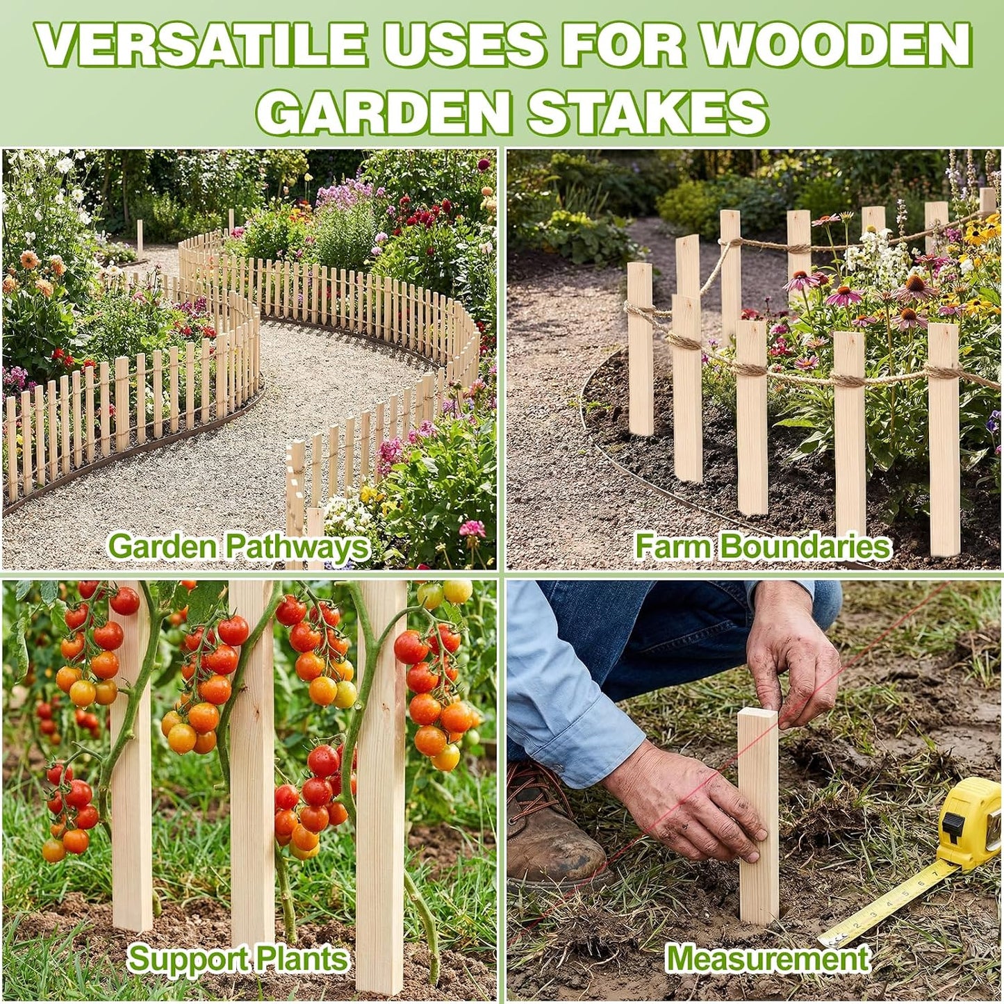 24Pcs Wooden Garden Stakes, 17in Pinewood Yard Stakes for Plant Support