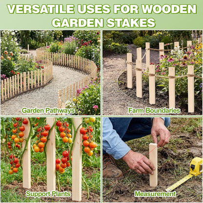 24Pcs Wooden Garden Stakes, 17in Pinewood Yard Stakes for Plant Support