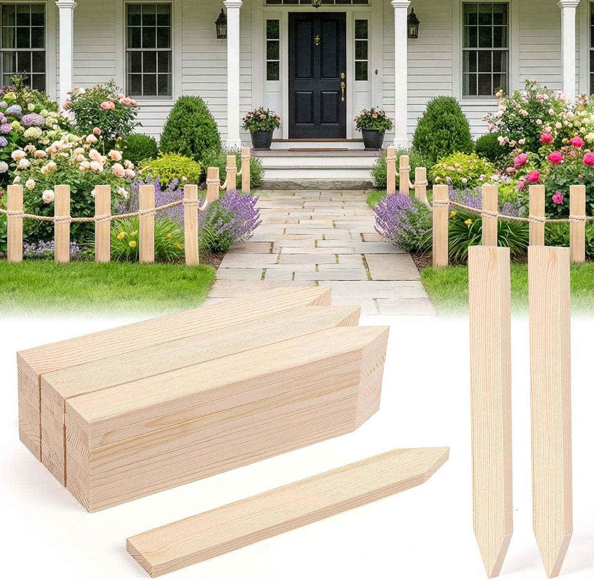 24Pcs Wooden Garden Stakes, 17in Pinewood Yard Stakes for Plant Support