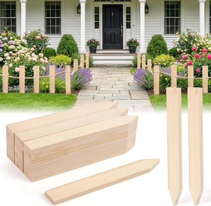24Pcs Wooden Garden Stakes, 17in Pinewood Yard Stakes for Plant Support