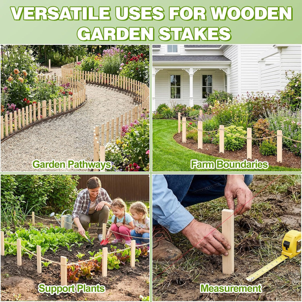 24Pcs Wooden Garden Stakes, 17in Pinewood Yard Stakes for Plant Support