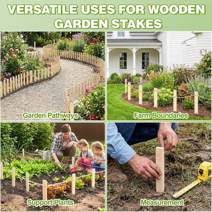 24Pcs Wooden Garden Stakes, 17in Pinewood Yard Stakes for Plant Support