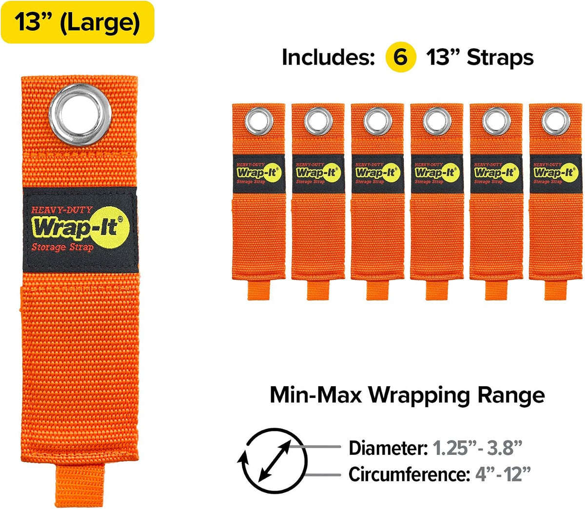 Heavy-Duty Straps - 7-inch (6-Pack) Blaze Orange