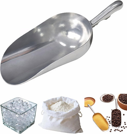 Ice Scoop, Heavy Duty Cast Aluminum, Ergonomic S-Curve Handle, Commercial Grade for Ice, Coffee, Popcorn, Flour, Sugar, Food-Grade & Rust-Proof Kitchen Tool (L (24oz))
