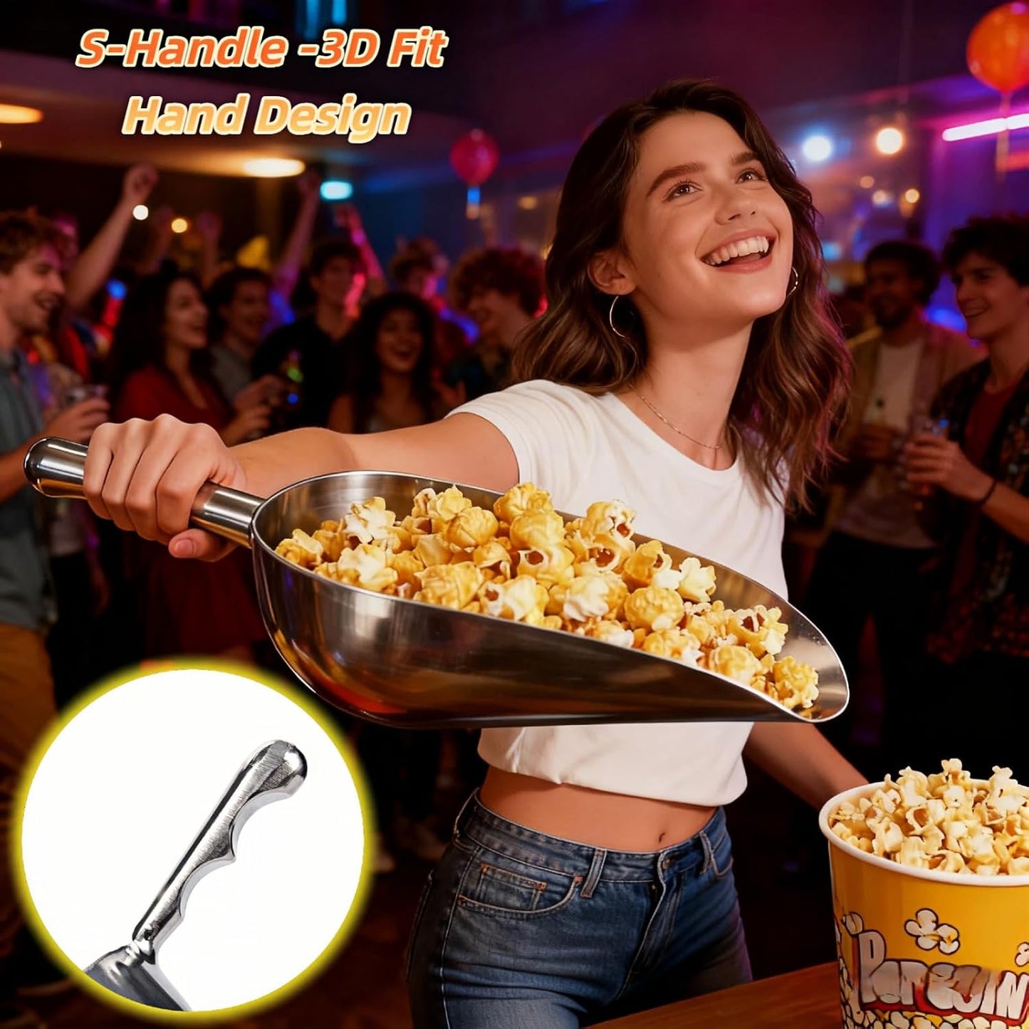 Ice Scoop, Heavy Duty Cast Aluminum, Ergonomic S-Curve Handle, Commercial Grade for Ice, Coffee, Popcorn, Flour, Sugar, Food-Grade & Rust-Proof Kitchen Tool (L (24oz))