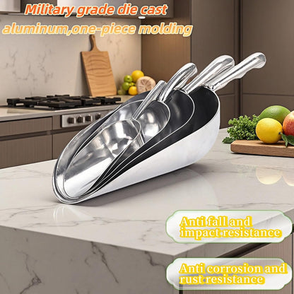 Ice Scoop, Heavy Duty Cast Aluminum, Ergonomic S-Curve Handle, Commercial Grade for Ice, Coffee, Popcorn, Flour, Sugar, Food-Grade & Rust-Proof Kitchen Tool (L (24oz))