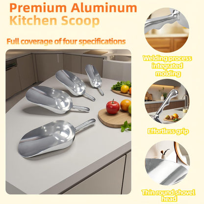 Ice Scoop, Heavy Duty Cast Aluminum, Ergonomic S-Curve Handle, Commercial Grade for Ice, Coffee, Popcorn, Flour, Sugar, Food-Grade & Rust-Proof Kitchen Tool (L (24oz))
