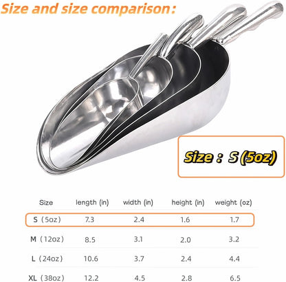 Ice Scoop, Heavy Duty Cast Aluminum, Ergonomic S-Curve Handle, Commercial Grade for Ice, Coffee, Popcorn, Flour, Sugar, Food-Grade & Rust-Proof Kitchen Tool (L (24oz))
