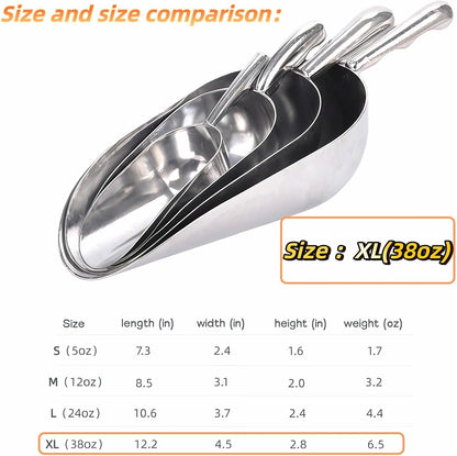 Ice Scoop, Heavy Duty Cast Aluminum, Ergonomic S-Curve Handle, Commercial Grade for Ice, Coffee, Popcorn, Flour, Sugar, Food-Grade & Rust-Proof Kitchen Tool (L (24oz))
