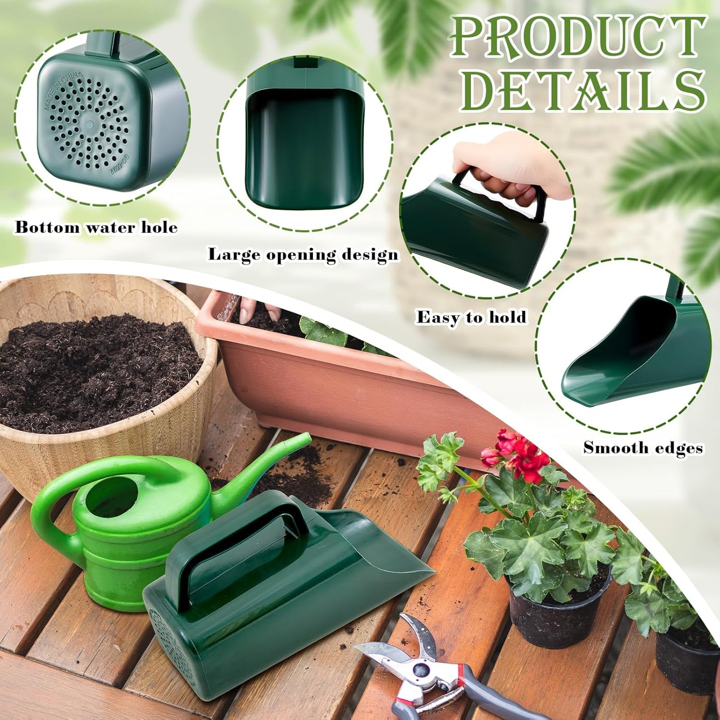 3 Pack Large Soil Scoop Plastic Garden Tool with Sifting Holes
