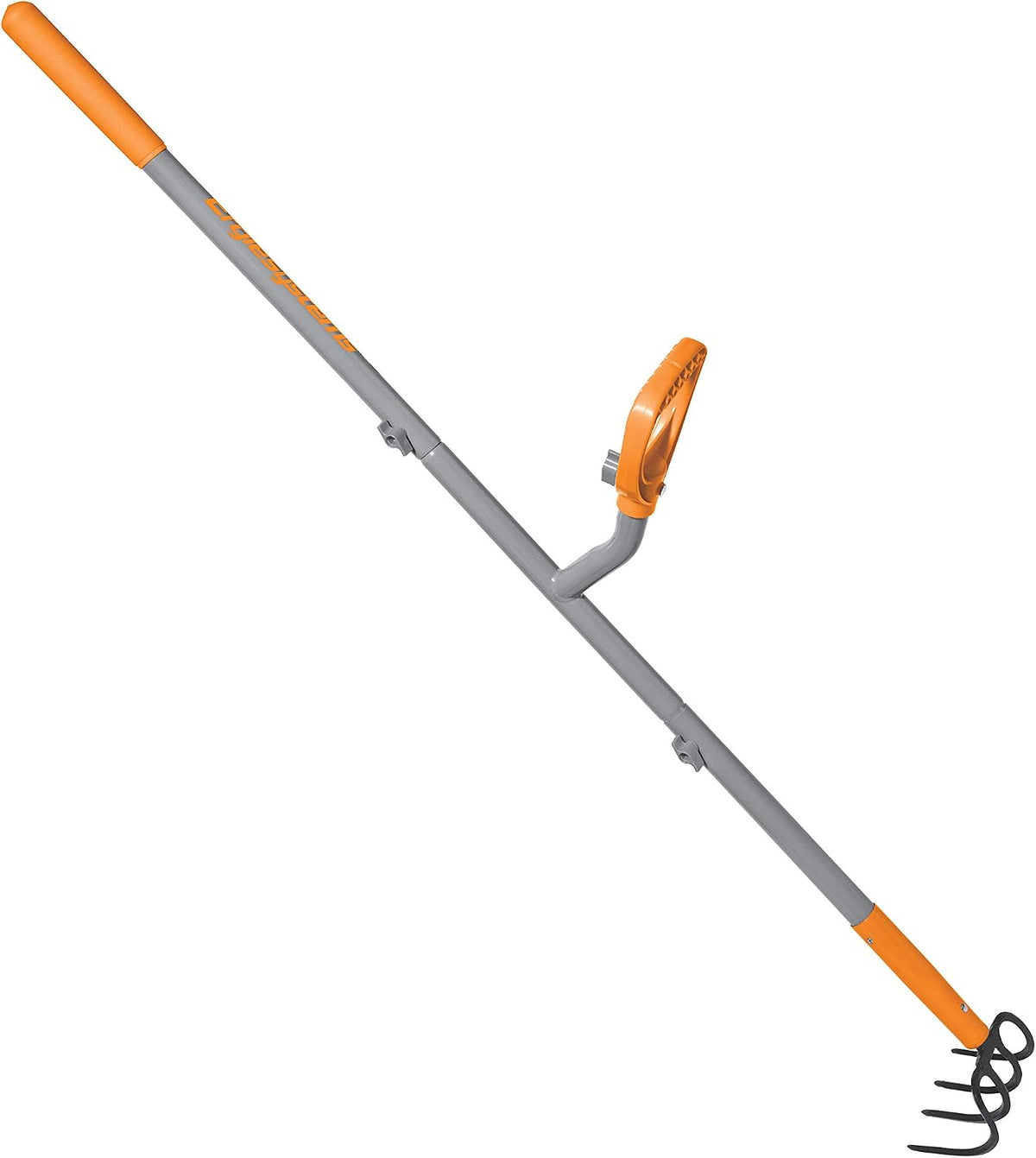 ErgieShovel 54" Ergonomic Steel Garden Cultivator w/ D Grip Handle, 4 Tine Head Lawn Tool for Yard Work, Soil Aeration, & Weeding, Orange - ERG-CLTV45