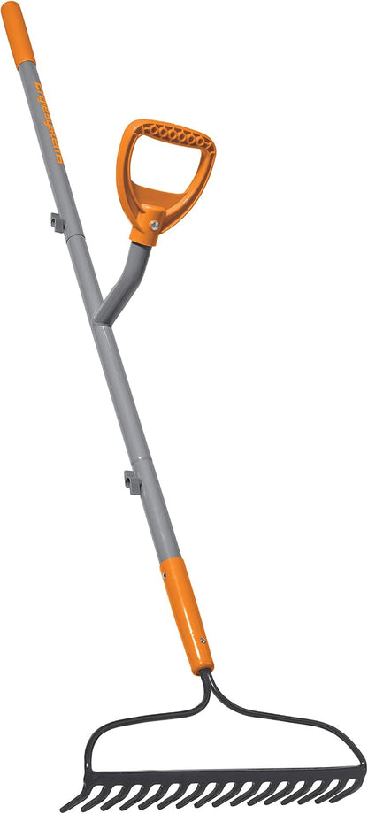 ErgieShovel 54" Ergonomic Steel Garden Cultivator w/ D Grip Handle, 4 Tine Head Lawn Tool for Yard Work, Soil Aeration, & Weeding, Orange - ERG-CLTV45