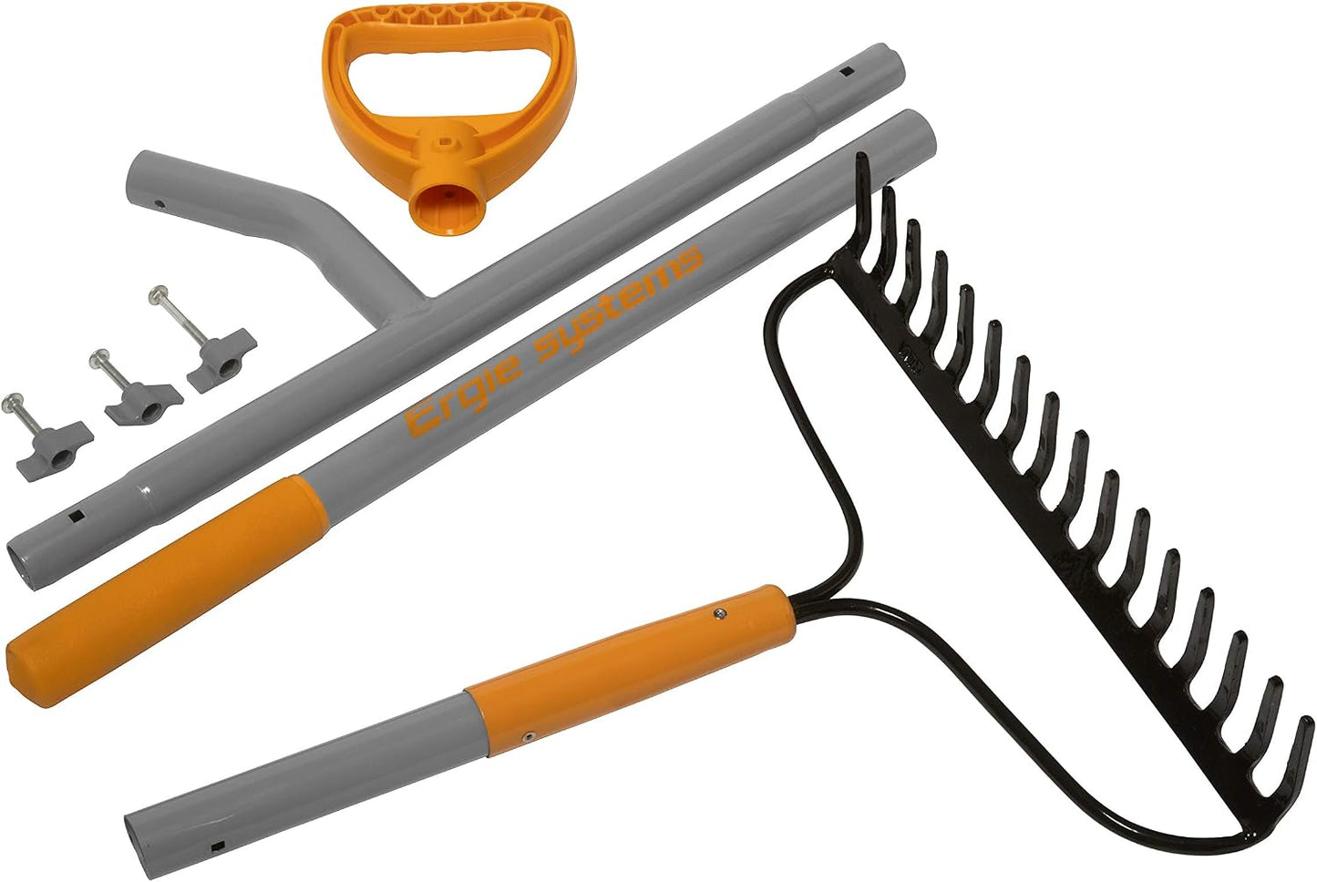 ErgieShovel 54" Ergonomic Steel Garden Cultivator w/ D Grip Handle, 4 Tine Head Lawn Tool for Yard Work, Soil Aeration, & Weeding, Orange - ERG-CLTV45