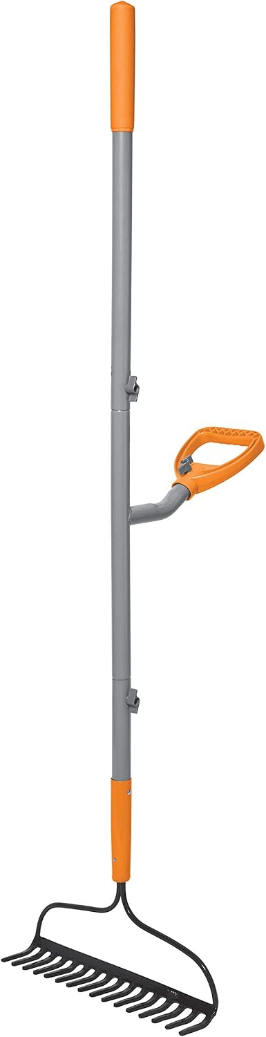 ErgieShovel 54" Ergonomic Steel Garden Cultivator w/ D Grip Handle, 4 Tine Head Lawn Tool for Yard Work, Soil Aeration, & Weeding, Orange - ERG-CLTV45