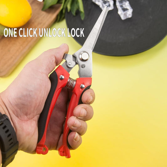 Multifunctional Stainless Steel Floral Pruning Shears Rose Thorns Clipping Tool Garden Snips Herb Scissors for Cutting Fresh Flowers Orchard Shears with Safety Lock Long Lasting Durability