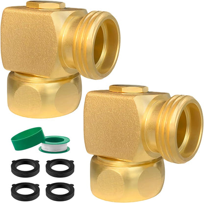 Hose Splitter, 360° Rotatable 2-Way Heavy Duty Brass Y Valve with Ingot-shaped Long Handle, Outdoor Garden Hose Connector, 3/4 Inch GHT Thread