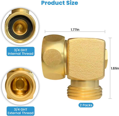 Hose Splitter, 360° Rotatable 2-Way Heavy Duty Brass Y Valve with Ingot-shaped Long Handle, Outdoor Garden Hose Connector, 3/4 Inch GHT Thread