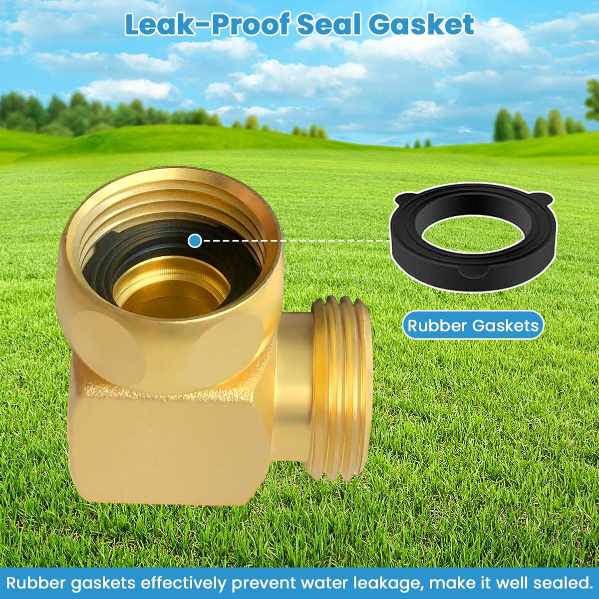 Hose Splitter, 360° Rotatable 2-Way Heavy Duty Brass Y Valve with Ingot-shaped Long Handle, Outdoor Garden Hose Connector, 3/4 Inch GHT Thread