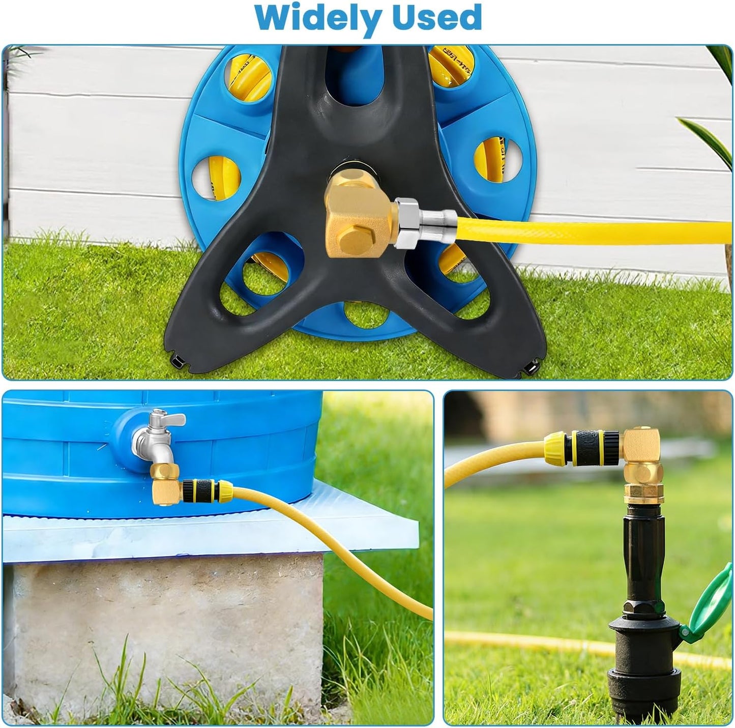 Hose Splitter, 360° Rotatable 2-Way Heavy Duty Brass Y Valve with Ingot-shaped Long Handle, Outdoor Garden Hose Connector, 3/4 Inch GHT Thread