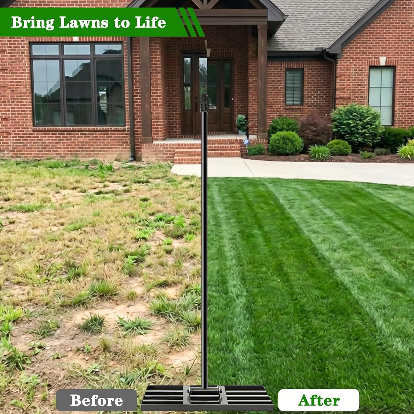 Lawn Leveling Rake for Small Yards & Spot Repair, 17x10 Professional Yard Leveler for Soil & Sand, Ergonomic Long Handle Landscape Rake, Black