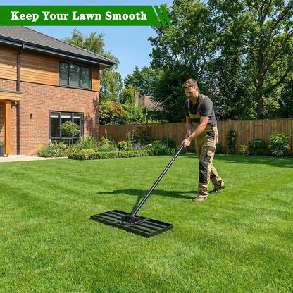 Lawn Leveling Rake for Small Yards & Spot Repair, 17x10 Professional Yard Leveler for Soil & Sand, Ergonomic Long Handle Landscape Rake, Black