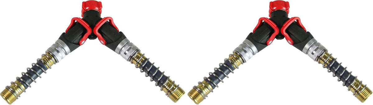 6-9482: Deluxe 2-Way Shutoff Hose Connection with Kink-Free Extensions, Fits Standard Garden Hoses, Metal and Plastic Construction with Shut-Off Valves, Leak-Free, Dual Water Flow