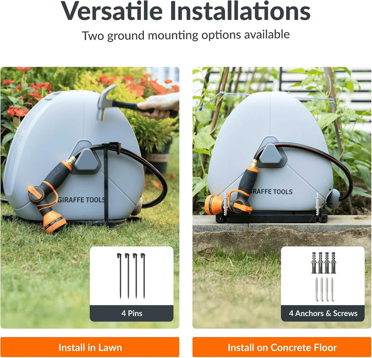 Ground-Mounted Retractable Garden Hose Reel,1/2" x 82FT