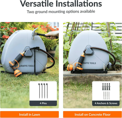 Ground-Mounted Retractable Garden Hose Reel,1/2" x 82FT