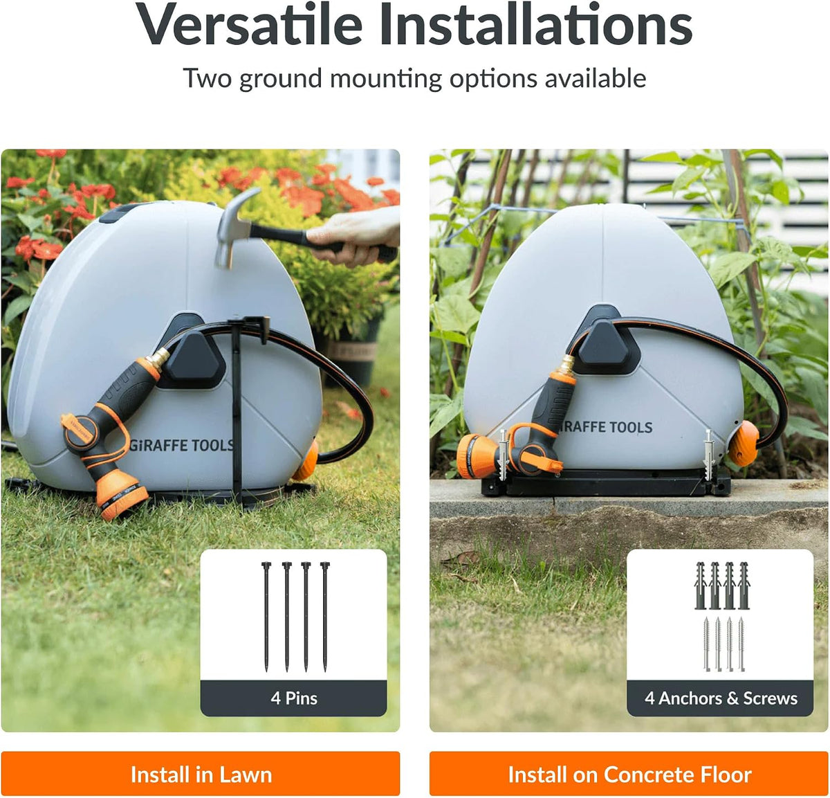Ground-Mounted Retractable Garden Hose Reel,1/2" x 82FT