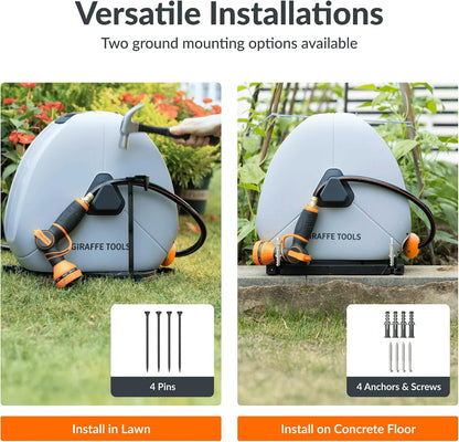 Ground-Mounted Retractable Garden Hose Reel,1/2" x 82FT