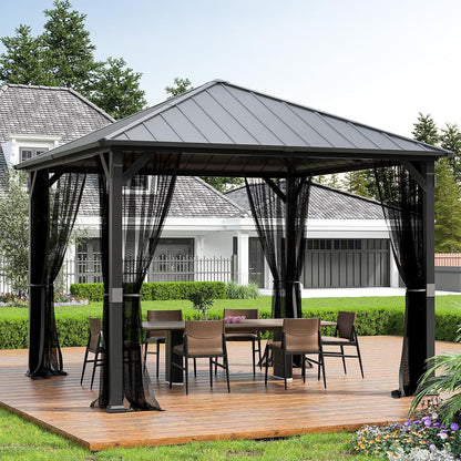 12'x16' Hardtop Gazebo, Aluminum Frame Outdoor Metal Gazebo, Beige