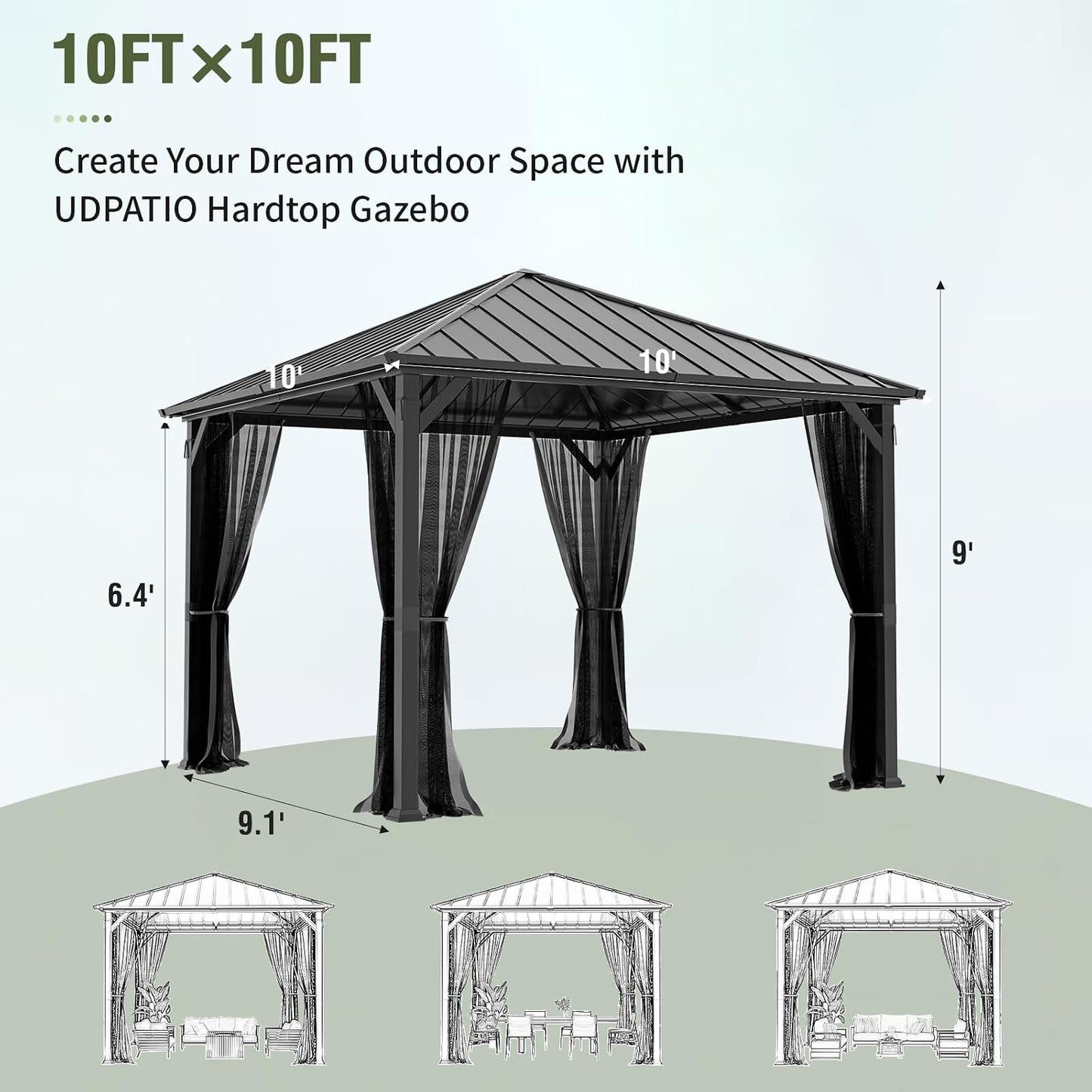 12'x16' Hardtop Gazebo, Aluminum Frame Outdoor Metal Gazebo, Beige