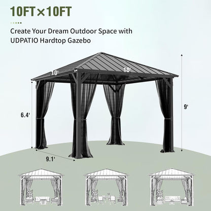 12'x16' Hardtop Gazebo, Aluminum Frame Outdoor Metal Gazebo, Beige