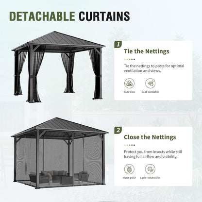 12'x16' Hardtop Gazebo, Aluminum Frame Outdoor Metal Gazebo, Beige