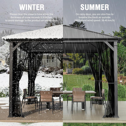12'x16' Hardtop Gazebo, Aluminum Frame Outdoor Metal Gazebo, Beige